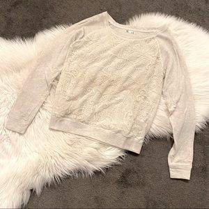 Ivory lace front sweatshirt